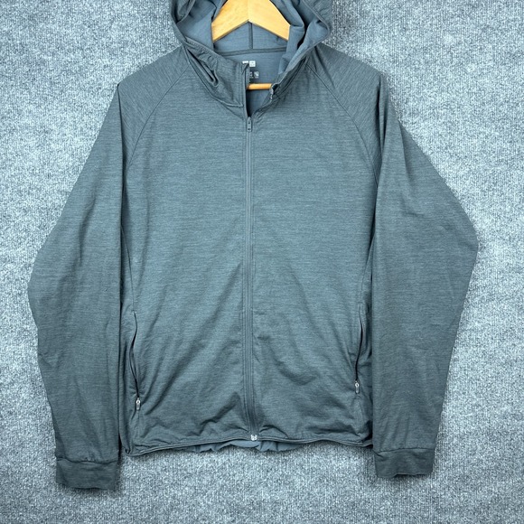 Uniqlo Other - Uniqlo Dry-Ex Lightweight Athletic Jacket Full Zip Mens Large Gray Hooded Baggy
